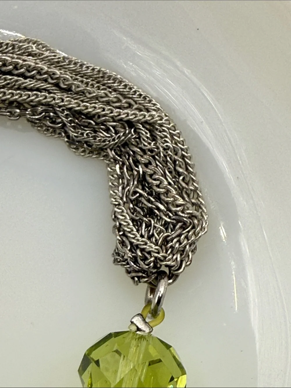 Kenneth Cole faceted Green Yellow Crystal Bead Bracelet silvertone stretch